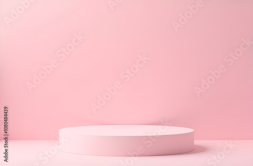 Pink podium with free place for your product on light pink color background. Copy space.