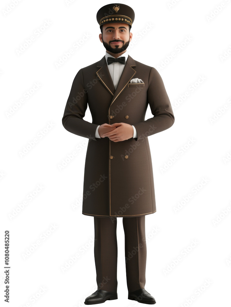 Professional Attendant in Elegant Uniform Showcasing Hospitality and Style, Ready to Provide Exceptional Service and Memorable Experiences Professional Attendant in Elegant Uniform Showcasing Hospitality and Style, Ready to Provide Exceptional Service and Memorable Experiences