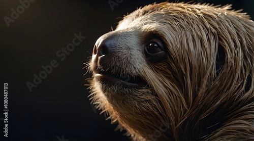 Centered Sloth Head in Profile with Cinematic Lighting and Fading Shadows

