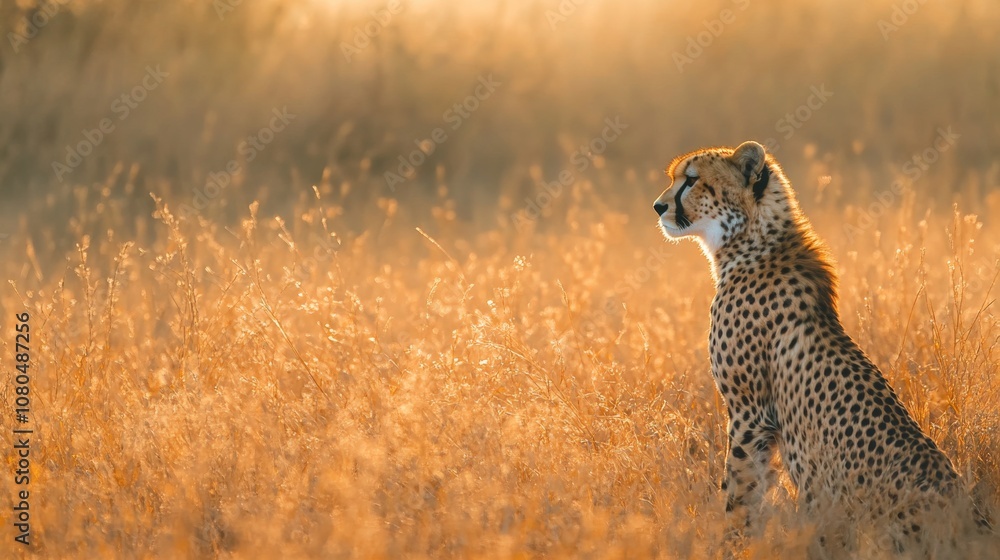 An empty scene featuring blank mockup template filled with an African savanna landscape with a cheetah in the distance, blending into the grass, perfect for International Cheetah Day, An empty scene featuring blank mockup template filled with an African savanna landscape with a cheetah in the distance, blending into the grass, perfect for International Cheetah Day,