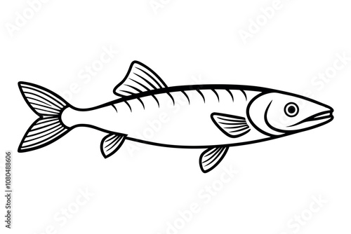 High-Quality Pike Fish Line Art Vector