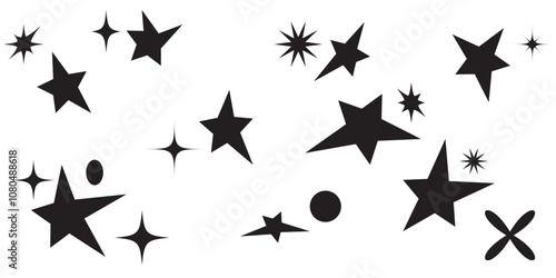 Hand Drawn star Scribble Doodle Sparkling Collection minimalistic grunge set