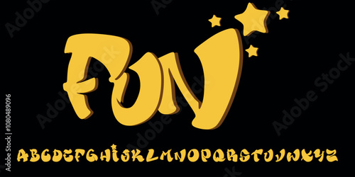Abstract fashionable alphabet font. Minimalist cute star yellow brown font