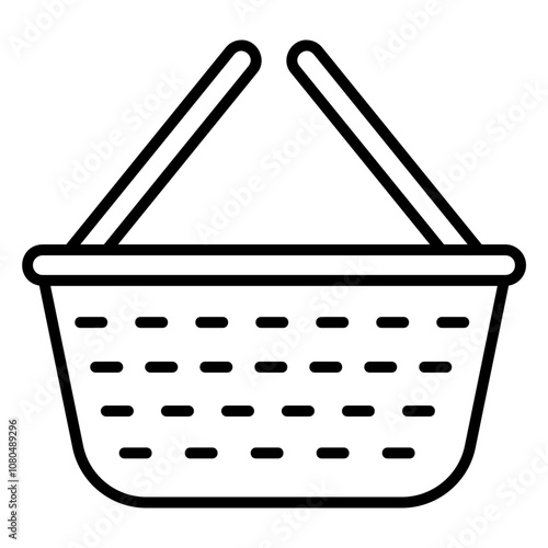 basket, woven, container, harvest, food, farming, market, fruits, vegetables, wicker, natural, carrying, shopping, organic, handle, pick, outdoors, rural, crops, storagIllustration of Basket Line Icon