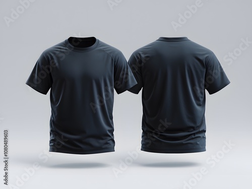 Two t-shirts, one facing forward and the other facing backward.