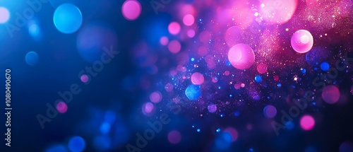 Abstract bokeh lights background with pink and blue tones. Suitable for use in holiday themes, celebrations, or digital designs that require a lively and colorful background.