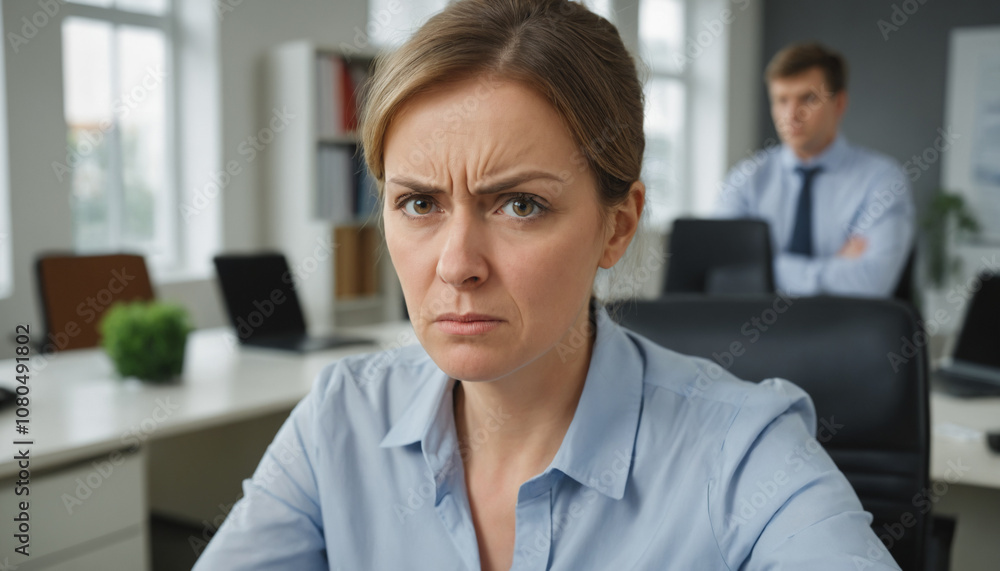 woman with annoyed look on his face portrait in office