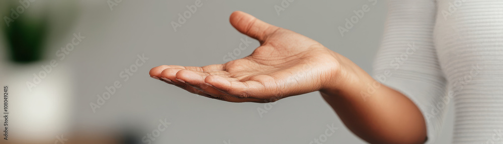 close up of female hand gesturing during tech discussion, showcasing engagement and communication. hand is open, inviting interaction and collaboration close up of female hand gesturing during tech discussion, showcasing engagement and communication. hand is open, inviting interaction and collaboration