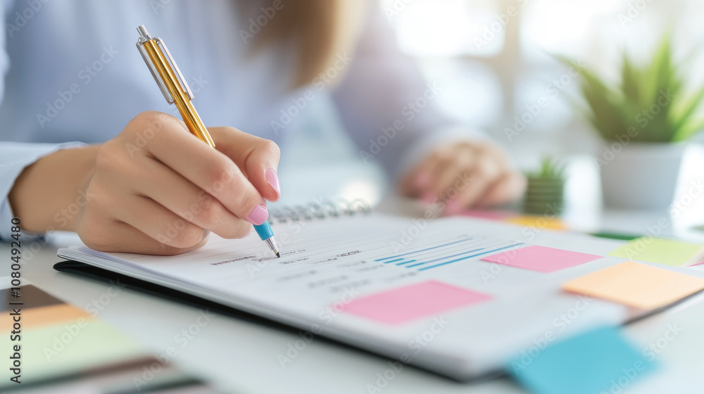 Woman organizing schedule in planner at desk, planning events and tasks, enhancing time management and productivity efforts. Woman organizing schedule in planner at desk, planning events and tasks, enhancing time management and productivity efforts.