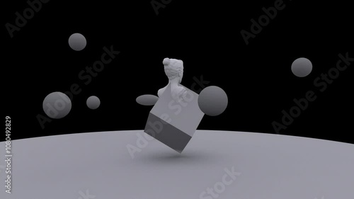 Floating Head and Cube in a Minimalist Surreal Space