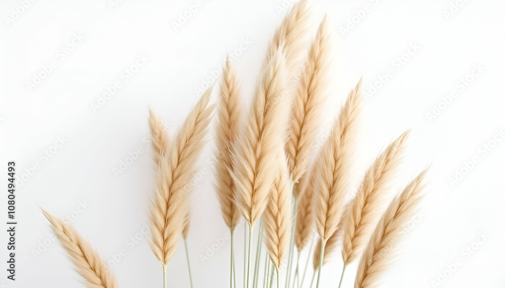 Fototapeta premium close up of pampas grass A minimal interior mockup Pampas grass on grey background Reed Plume Stem, Dried Pampas Grass, Decorative Feather Flower Array in a white background,