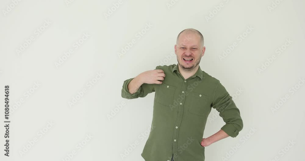Man scratches forearm and hands on white background Man scratches forearm and hands on white background