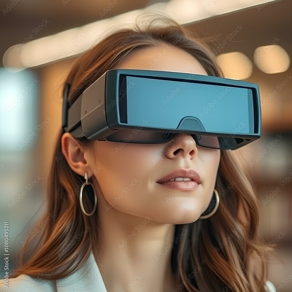 augmented reality concept with woman wearing smart glasses augmented reality concept with woman wearing smart glasses