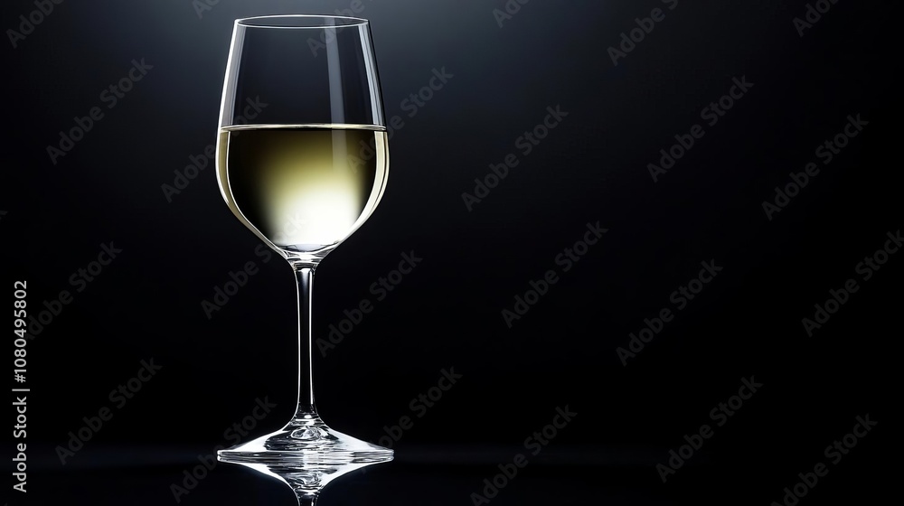 Close-up of a wine glass on reflective table, backlit spotlight creating elegant shadows, luxurious vibe Close-up of a wine glass on reflective table, backlit spotlight creating elegant shadows, luxurious vibe