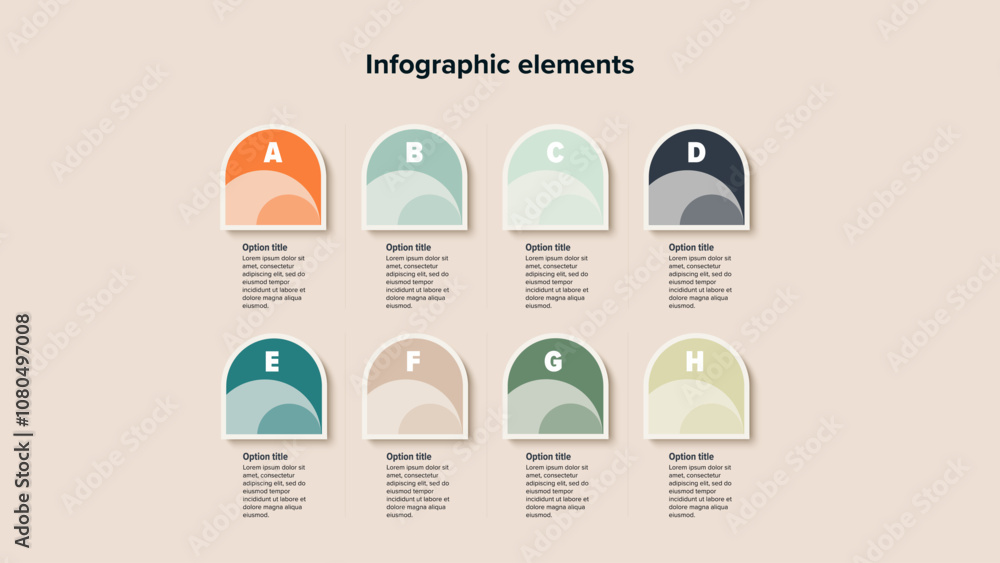 Business process chart infographics with 8 step circles. Round workflow ...