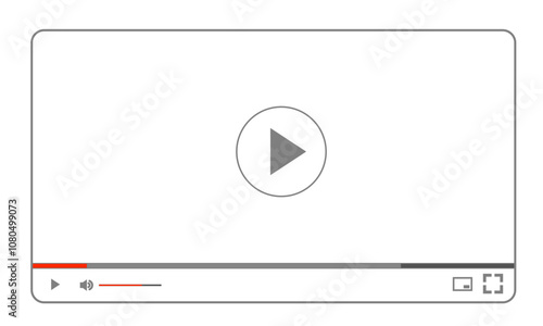 Multimedia video player interface featuring a play button, navigation icons, and an online video playback window. Vector illustration.