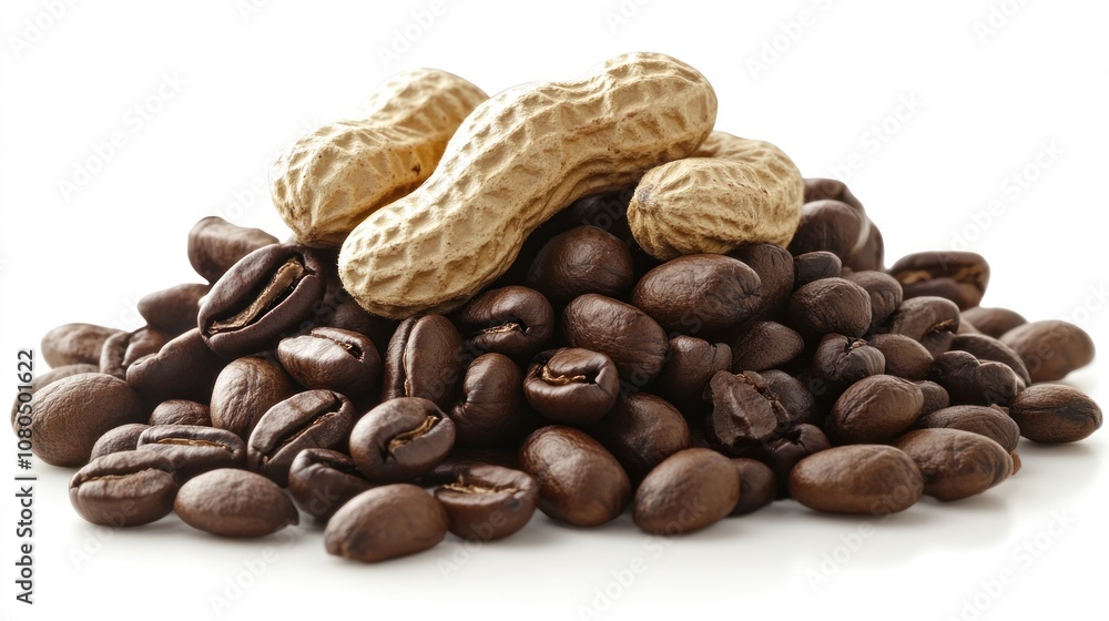 Naklejka premium A pile of coffee beans and peanuts, showcasing a blend of flavors and textures.