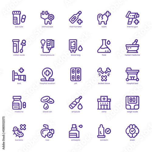 Healthcare and Medical icon pack for your website, mobile, presentation, and logo design. Healthcare and Medical icon basic line gradient design. Vector graphics illustration and editable stroke.