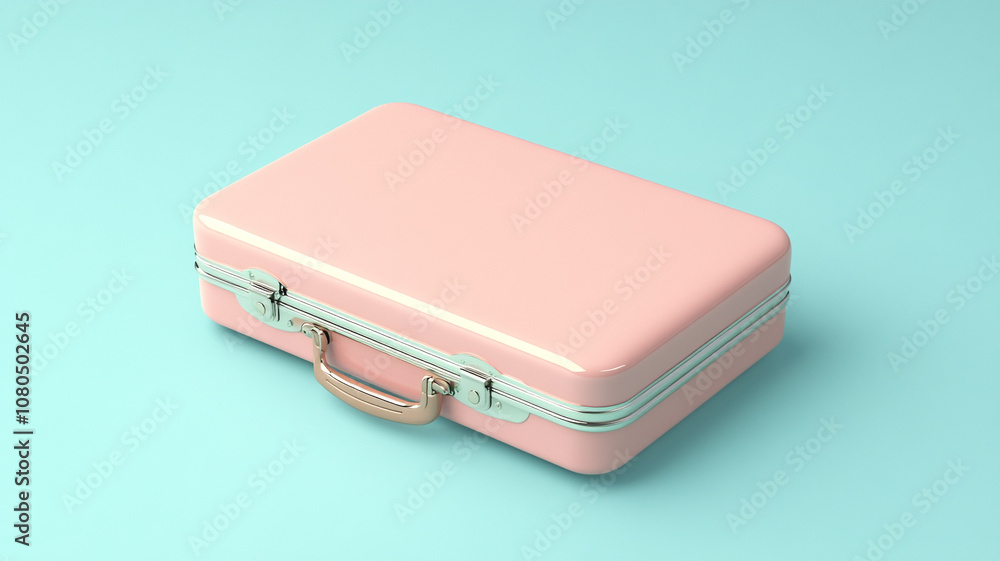 A pink suitcase, isolated on a pastel blue background A pink suitcase, isolated on a pastel blue background