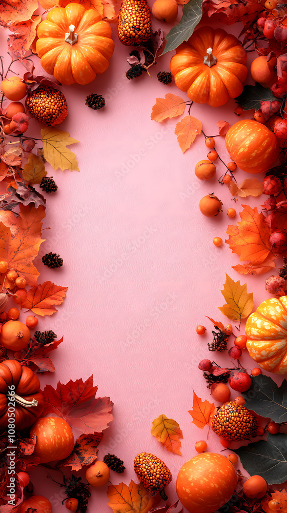 A light pink background with autumn elements such as pumpkins, corncobs, and leaves, creating a cozy fall atmosphere.
A light pink background with autumn elements such as pumpkins, corncobs, and leaves, creating a cozy fall atmosphere.