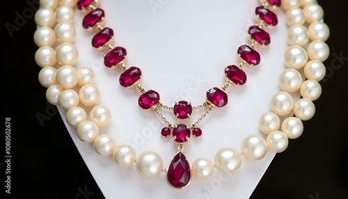 Wallpaper Mural Art Deco style necklace with rubies and pearls displayed elegantly Torontodigital.ca