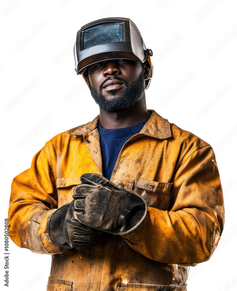 Fototapeta premium Skilled Welder in Protective Gear: A Portrait Capturing the Essence of Industrial Expertise and Commitment to Craftsmanship