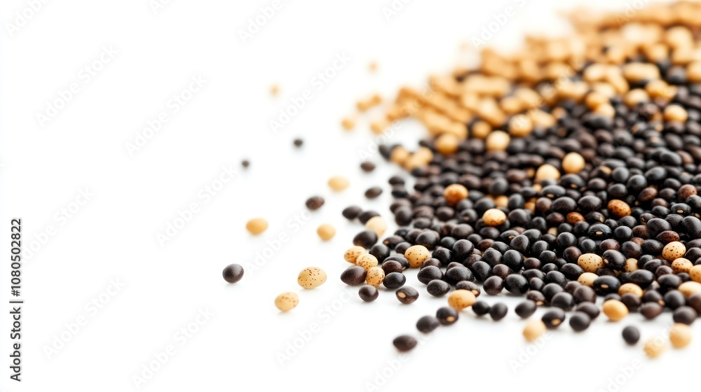 A close-up of various seeds, showcasing their textures and colors on a white background. A close-up of various seeds, showcasing their textures and colors on a white background.