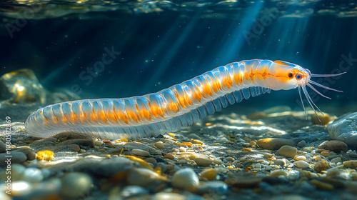 The Elegant Journey of a Gordian Worm Through a Tranquil Stream Surrounded by Nature's Harmony photo