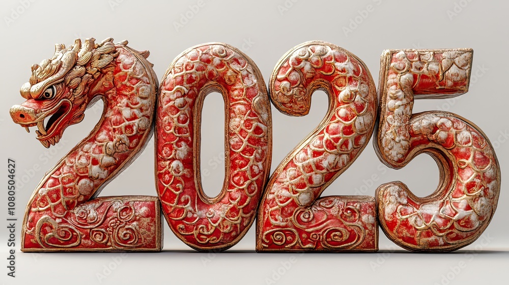 Happy New Year 2025 3D Red and Gold Snake Head Decoration, adorned with Chinese New Year Elements Happy New Year 2025 3D Red and Gold Snake Head Decoration, adorned with Chinese New Year Elements