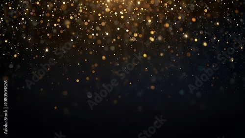 white particle on black background, star bokeh blur golden and white  dust background