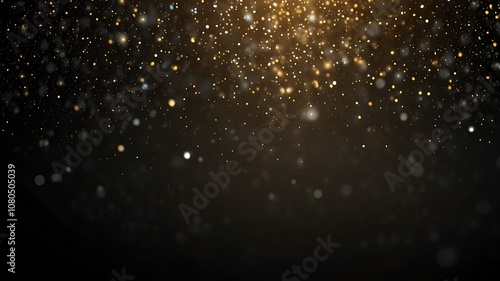 white particle on black background, star bokeh blur golden and white  dust background
