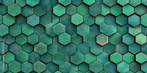 Futuristic dark green navy hexagonal texture with seamless geometric pattern in high detail photo