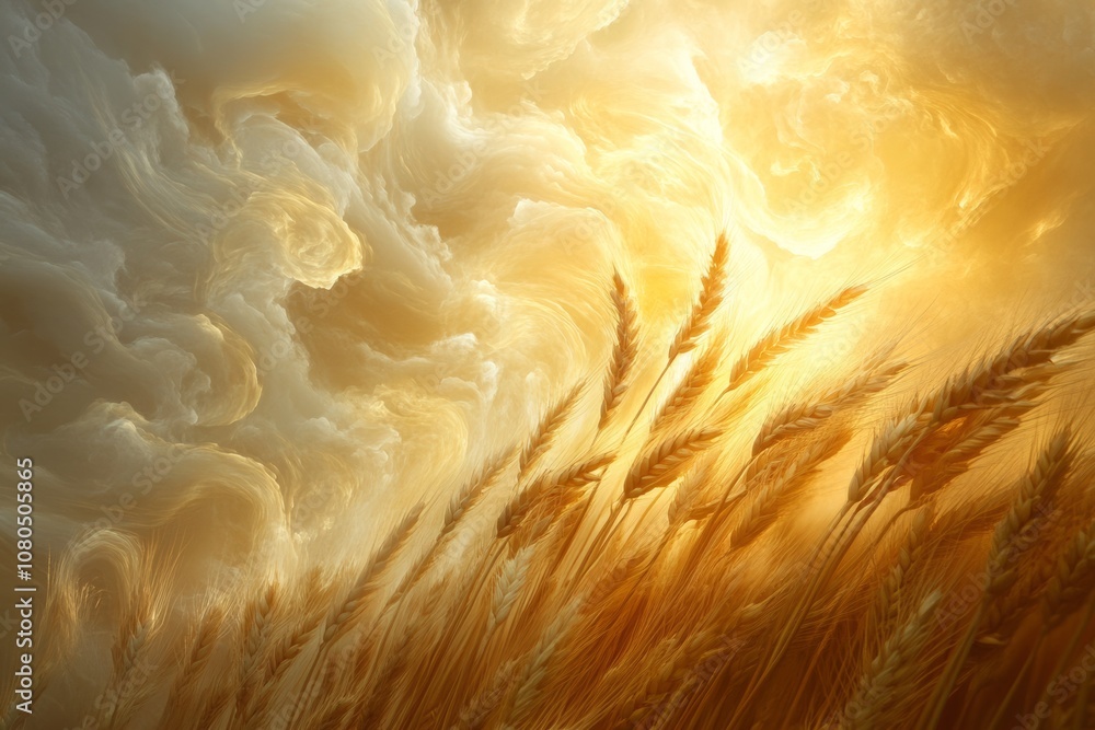 A breathtaking view of a golden wheat field with dramatic, sunlit clouds in the sky, capturing the beauty of nature. A breathtaking view of a golden wheat field with dramatic, sunlit clouds in the sky, capturing the beauty of nature.