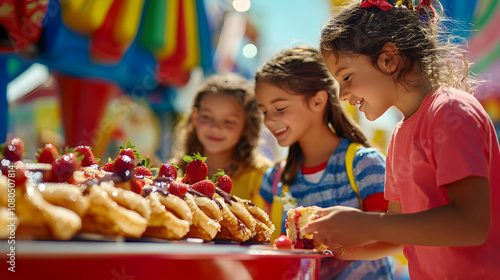 Artistic Summer Fair Scene Featuring an Exquisite Funnel Cake Delight photo