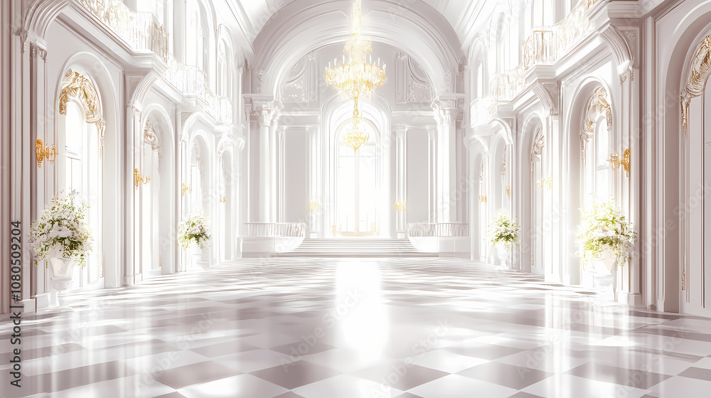 Obraz premium Luxurious white wedding hall. Opulent. Illustration