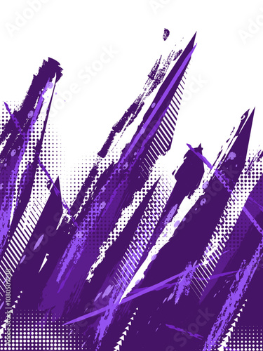 Sport Cover or Poster Design with Purple Brush Strokes and Halftone Effect. Abstract Background Design in Grunge Style