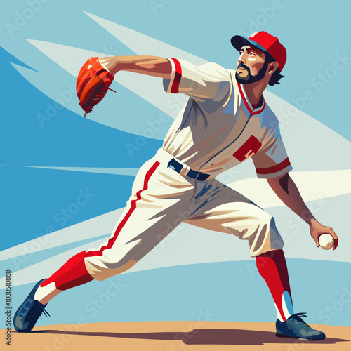 Baseball Pitcher in Action: A classic illustration of a baseball pitcher in mid-throw, showcasing the power and finesse of the sport.