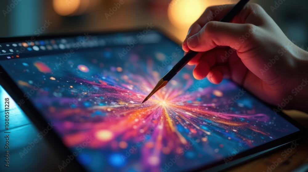 Digital Artist Creating Abstract Artwork on Tablet Digital Artist Creating Abstract Artwork on Tablet