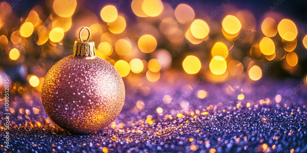 Golden light particles create a dreamy holiday atmosphere on a dark purple background