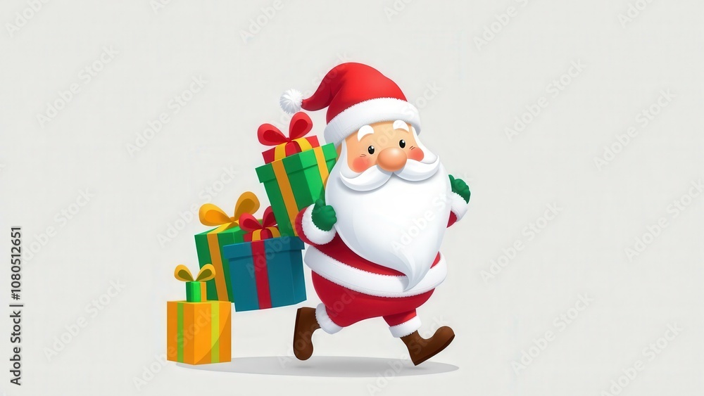 Jolly Santa Claus Running with Colorful Gifts Perfect for Christmas Celebrations Jolly Santa Claus Running with Colorful Gifts Perfect for Christmas Celebrations