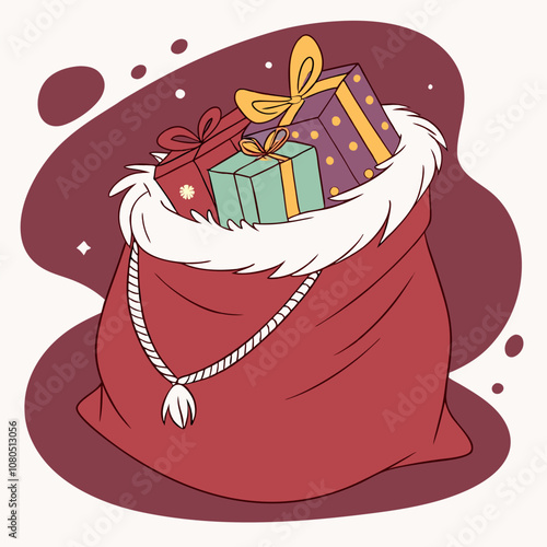 Christmas Santa Bag Full of Gifts Illustration.