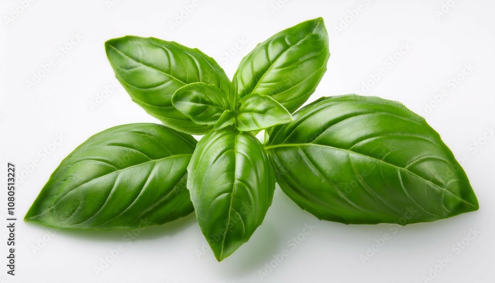 a fresh basil leaf isolated on a white background showcasing its vibrant green color and aromatic nature a fresh basil leaf isolated on a white background showcasing its vibrant green color and aromatic nature