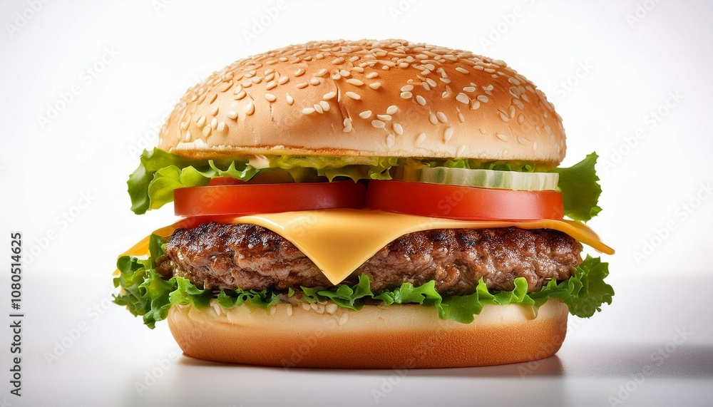 a classic hamburger with lettuce tomato and cheese isolated on a white background highlighting a popular fast food a classic hamburger with lettuce tomato and cheese isolated on a white background highlighting a popular fast food