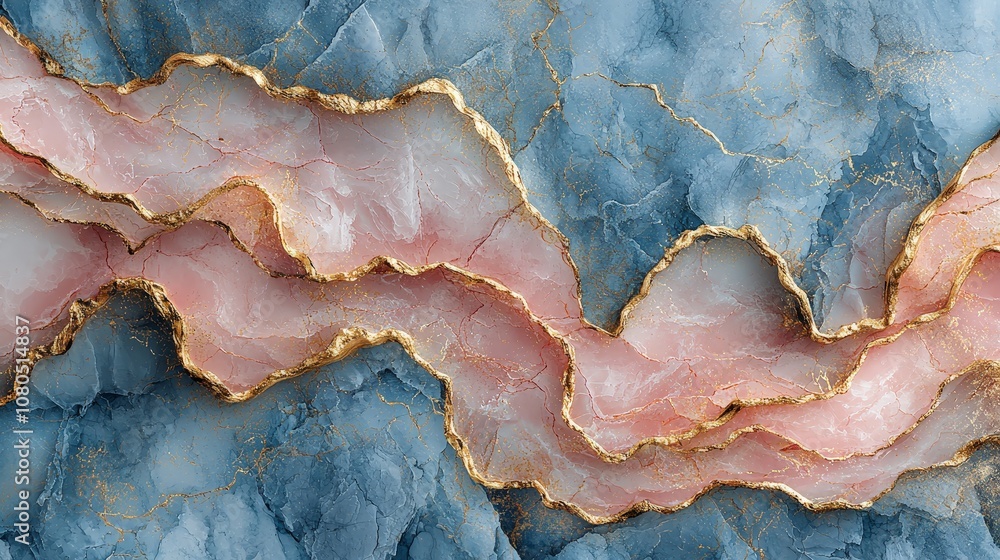 A close-up view of layered blue and pink marble with golden veins, showcasing natural beauty. A close-up view of layered blue and pink marble with golden veins, showcasing natural beauty.