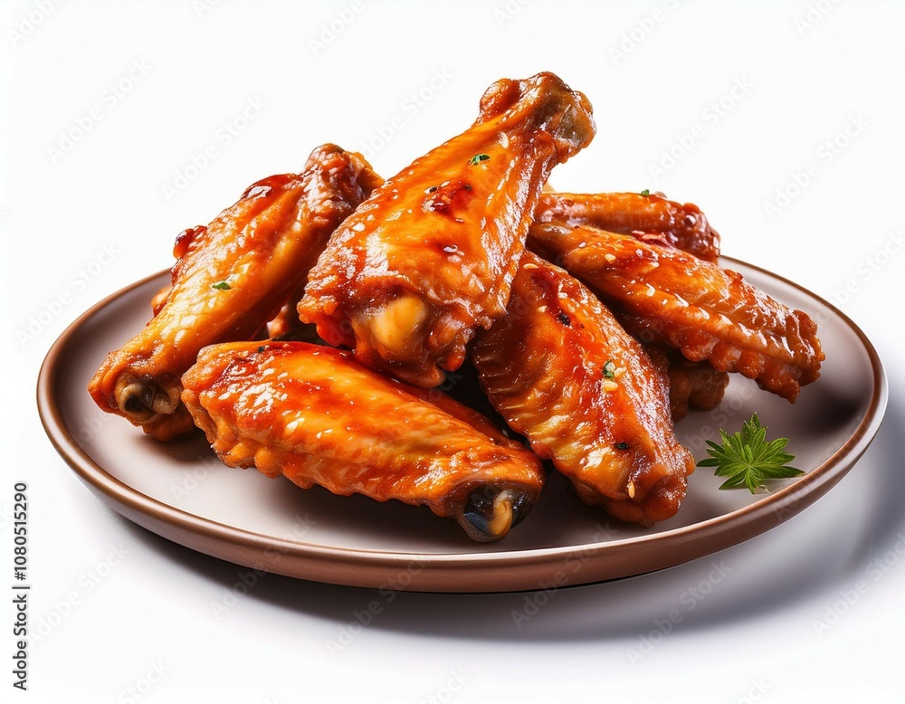 a plate of spicy chicken wings isolated on a white background showcasing their crispy texture and flavor a plate of spicy chicken wings isolated on a white background showcasing their crispy texture and flavor
