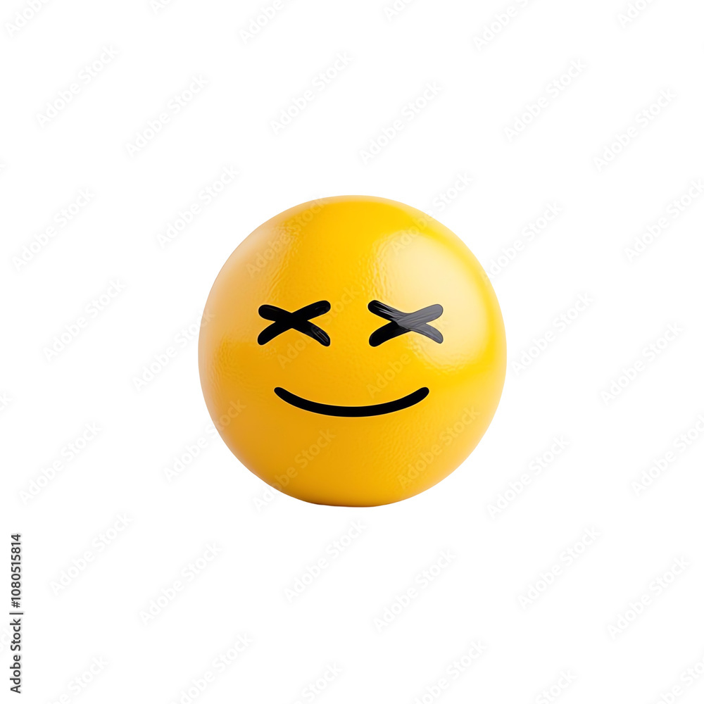 Fototapeta premium Bright yellow smiley face with closed eyes and a wide grin, expressing joy and happiness. Perfect for conveying positive emotions, digital messages, or cheerful designs.