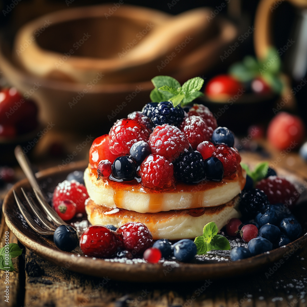Stack of fluffy pancakes with syrup Stack of fluffy pancakes with syrup