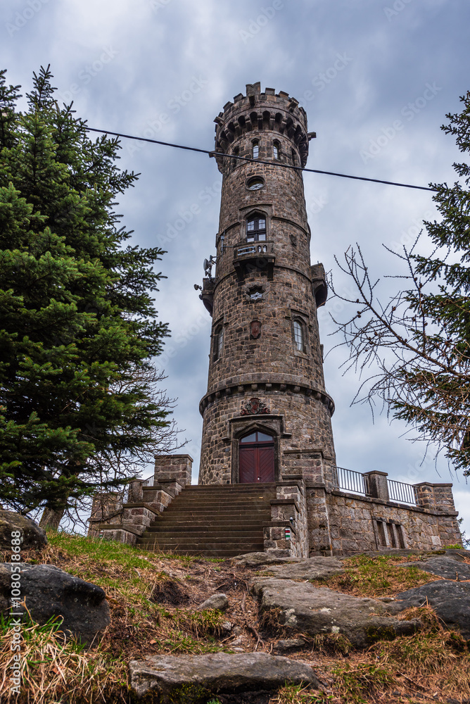 The observation tower on the Decinsky Sneznik mountain in Czechia in late autumn.