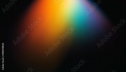 grainy colorful warm rainbow light leaks on black background with dust texture defocused abstract damaged scratched retro film analog effect for using over photos as overlay or screen filter