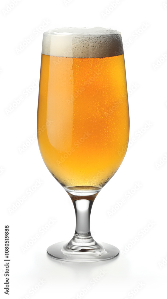 Refreshing Glass of Beer with Foam on White Background Refreshing Glass of Beer with Foam on White Background